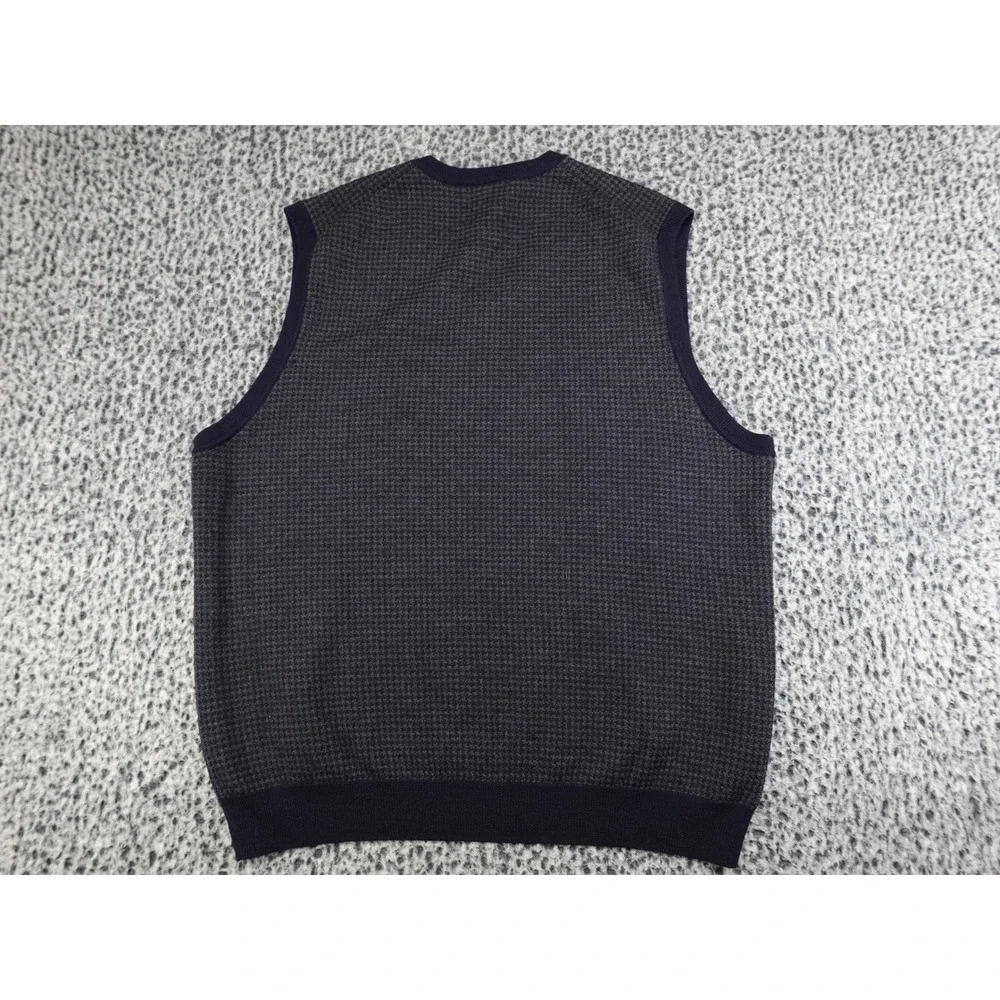Brooks Brothers Sweater Vest Mens Large Blue Excellent Merino Wool Houndstooth